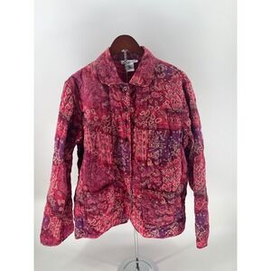Ann and Frank Quilted Paisley Print Jacket Size L Red Purple